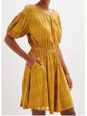 DAILY PRACTICE by Anthropologie Mustard Yellow Geometric Puff Sleeve Mini Dress